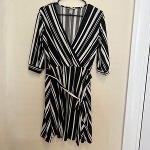H&M Black & White Wrap Tie Midi Dress